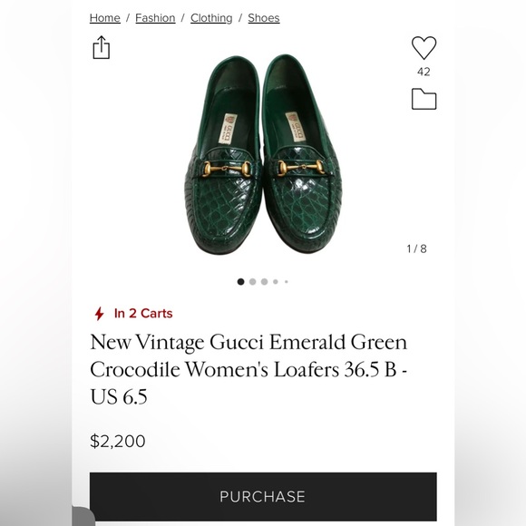Authentic Gucci RARE 1970’s Vintage Dark Emerald Green Crocodile Leather Loafers - Picture 4 of 13